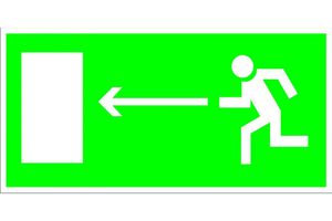 Е 04 Направление к эвакуационному выходу налево (фотолюминесцентный знак)