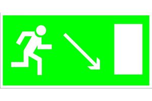  Е 07 Направление к эвакуационному выходу направо вниз (фотолюминесцентный знак)